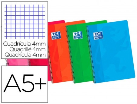 5un BLOC ESPIRAL OXFORD CARTONCILLO CUARTO 80 HOJAS CUADROS