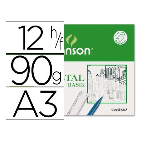 PAPEL VEGETAL GUARRO DIN A-3 90 GR -MINIPACK DE 12 FOLHAS