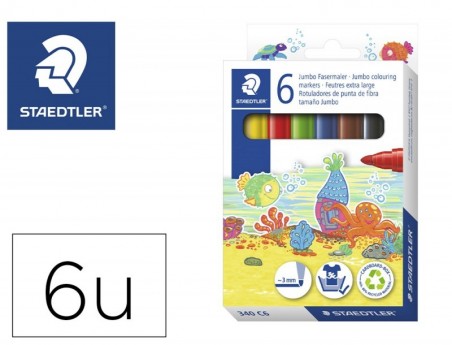 MARCADOR STAEDTLER COR JUMBO TRACO 3 MM -ESTOJO DE 6 CORES S