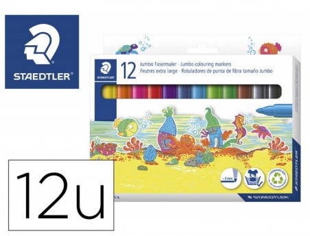 MARCADOR STAEDTLER COR JUMBO TRACO 3 MM -ESTOJO DE 12 CORES