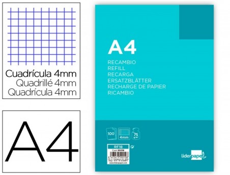 RECARGA LIDERPAPEL FOLIO 100 FOLHAS 80 GR QUADRICULADO 4 MM