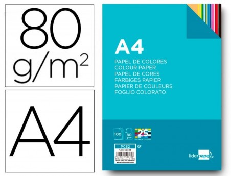 PAPEL DE COR LIDERPAPEL DIN-A4 80 GR PACKDE 100 FOLHAS 25 CO