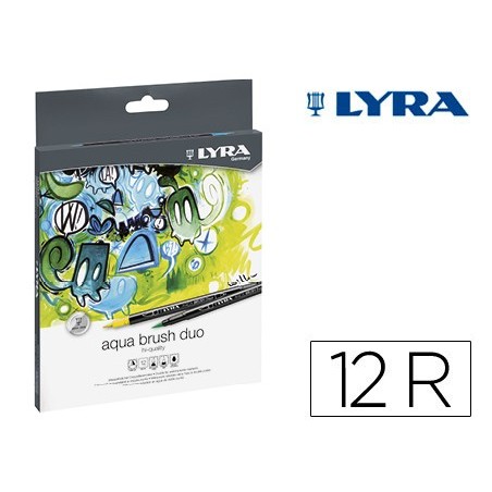 MARCADOR LYRA AQUA BRUSF DUO CAIXA DE 12 CORES