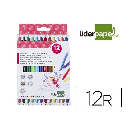 MARCADORES LIDERPAPEL DE FELTRO PONTA DUPLA CAIXA 12 CORES