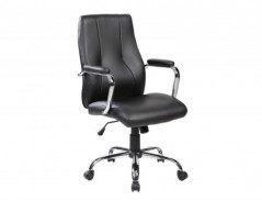 CADEIRA DIREÇÃO ROCADA PELE COM BRAÇOS BASE METALICA CROMA