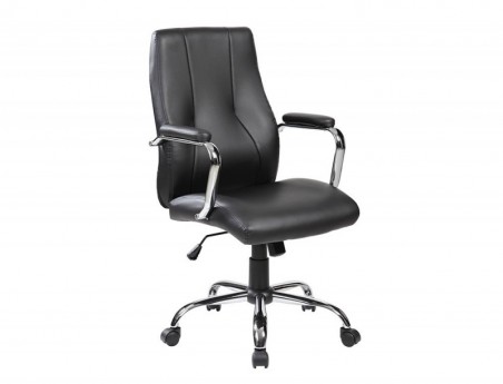 CADEIRA DIREÇÃO ROCADA PELE COM BRAÇOS BASE METALICA CROMA