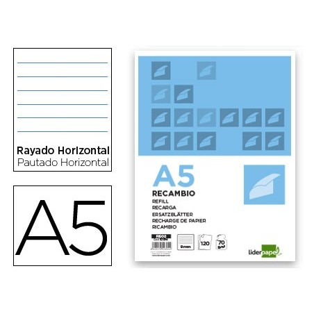 RECARGA LIDERPAPEL DIN-A5 120+20 FOLHAS HORIZONTAL 6 FUROS S