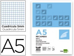 RECARGA LIDERPAPEL DIN-A5 120+20 F QUADRICULADO 5 MM 6 FUROS