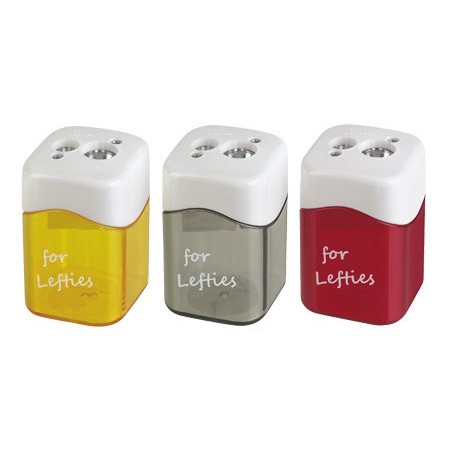 10un APARA LAPIS MOR METALICO PARA ESQUERDINOS 2 USOS COM DE