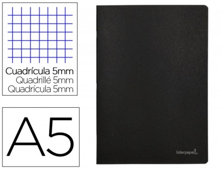10un CADERNO ESCOLAR CAPA PRETA LIDERPAPEL A5 80F QUAD 5MM P