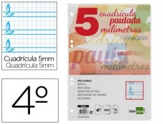 RECAMBIO LIDERPAPEL CUARTO 100 H CUADRICULADO PAUTADO 5 MM 6