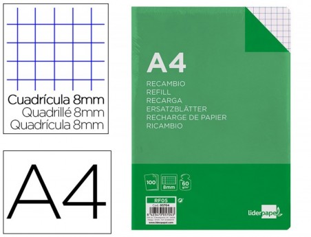 RECARGA LIDERPAPEL FOLIO 100 F 4TF-08 QUADRICULADO 8 MM 4 FU