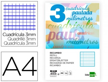 RECAMBIO LIDERPAPEL FOLIO 100 H 4 TALADROS 70 GR CUADRICULAD