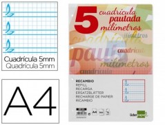 RECAMBIO LIDERPAPEL FOLIO 100 H 4 TALADROS 70 GR CUADRICULAD