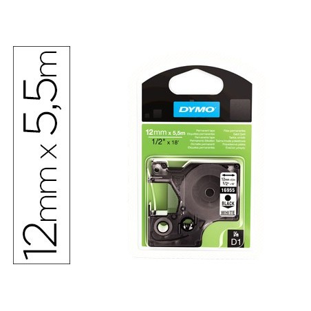 FITA DYMO PRETO BRANCO 12MM X 5,5 MT D1 POLYESTER ADESIVO PE