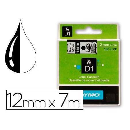 FITA DYMO PRETO TRANSPARENTE 12MM X7 MT D1