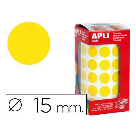 ETIQUETAS APLI AUTO ADESIVOS CIRCULARES 15 MM AMARELO EM ROL