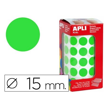 ETIQUETAS APLI AUTO ADESIVOS CIRCULARES 15 MM VERDE EM ROLO