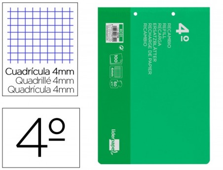 RECARGA LIDERPAPEL QUARTO APAISADO 100 F 2TCA-01 QUADRICULAD