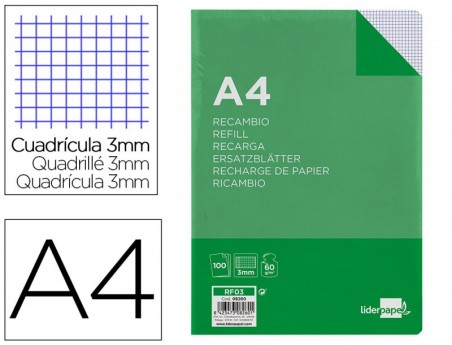 RECARGA LIDERPAPEL FOLIO 100 F 4TF-06 QUADRICULADO 3 MM 4 FU