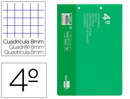 RECARGA LIDERPAPEL QUARTO APAISADO 100 F 2TCA-08 QUADRICULAD
