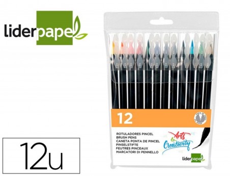 MARCADOR LIDERPAPEL PONTA PINCEL EXTRA SUAVE CAIXA 12 UNIDAD