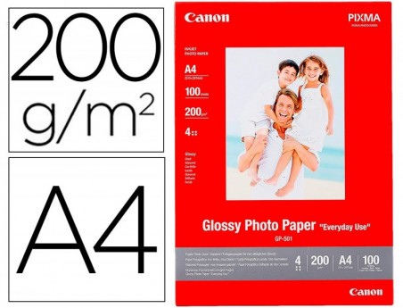 PAPEL FOTO CANON BRILHANTE A4 200 GR EMBALAGEM DE 100 FOLHAS