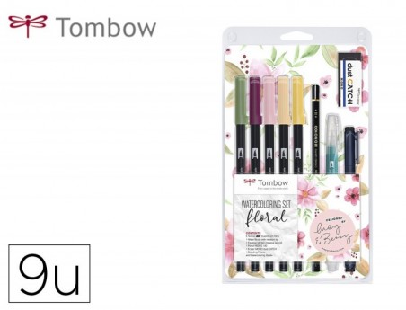 CONJUNTO WATERCOLORING TOMBOW CONJUNTO FLORAL 9 PECAS