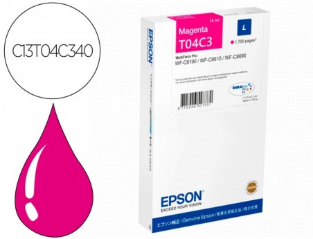 TINTEIRO EPSON T04C3 MAGENTA 1700 PAGINAS