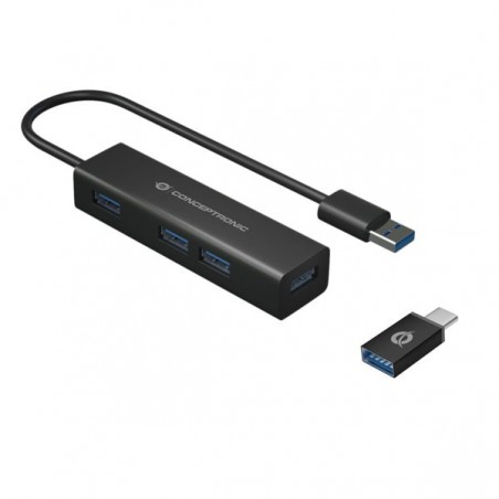 CONCEPTRONIC HUB USB3.0 4 PORT USB3.0 ALUMINIO+ ADAPTADOR US
