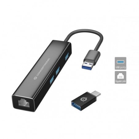 CONCEPTRONIC HUB USB-C 3XUSB3.0 1xRJ45 + ADAPT USB-C PARA US