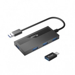 EQUIP LIFE HUB USB 3.0 4 PORTAS C/ ADAPTADOR USB-C BLACK PR