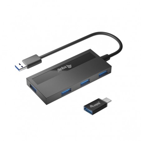 EQUIP LIFE HUB USB 3.0 4 PORTAS C/ ADAPTADOR USB-C BLACK PR