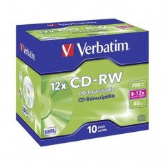VERBATIM CD-RW 8X-12X 700MB 80MIN CAIXA NORMAL (JEWEL) PACK