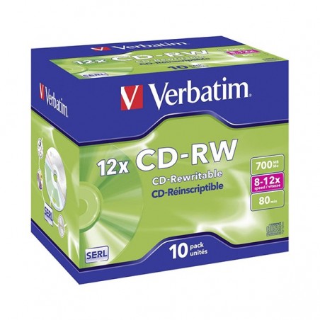 VERBATIM CD-RW 8X-12X 700MB 80MIN CAIXA NORMAL (JEWEL) PACK
