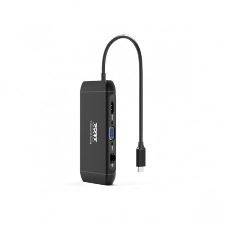 PORT DOCK USB-C 1xHDMI 1xVGA 1xRJ45 4xUSB3.0 CARD READER 100