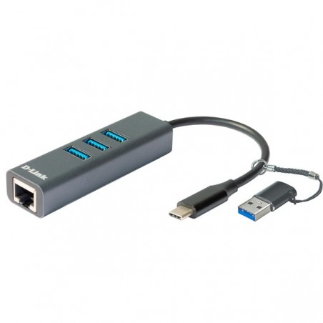 D-LINK HUB USB-C/USB TO GIGABIT ETHERNET ADAPTER WITH 3 USB