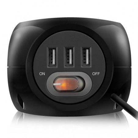 EWENT EXTENSAO ELETRICA CUBO 3 USB 2.4A ON/OFF 1.5M BLACK