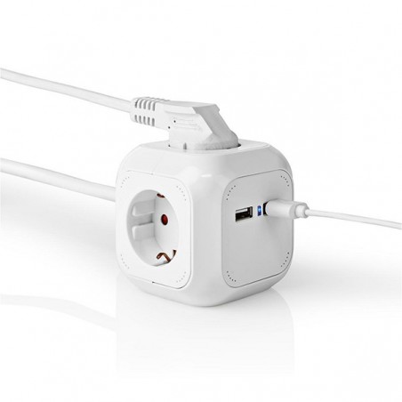 NEDIS EXTENSÃO ELETRICA CUBO 3 TOMADAS + 2 PORT USB 1.5M WHI