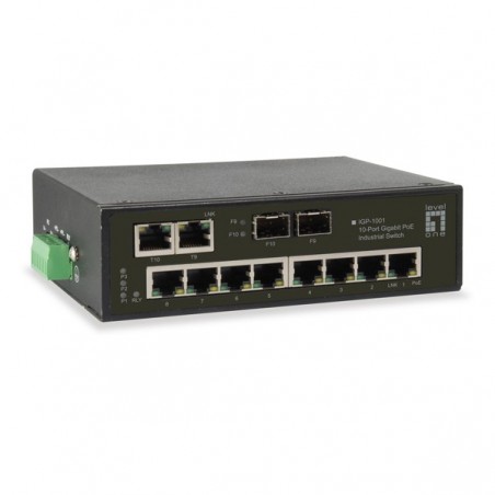 LEVELONE SWITCH 10-PORT GIGABIT POE INDUSTRIAL DIN-RAIL -40°