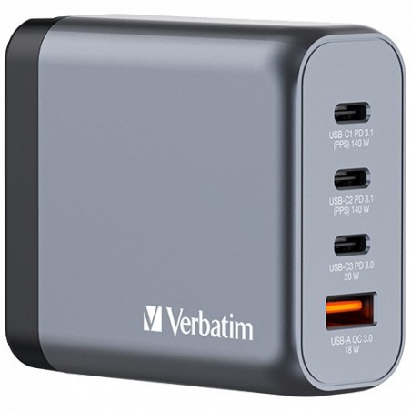 VERBATIM CARREGADOR GAN 140W 3x USB-C (140+140+20W) + 1xUSBA