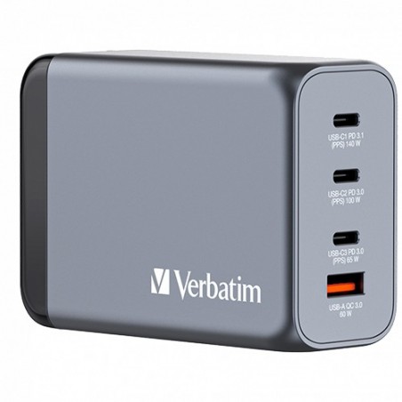 VERBATIM CARREGADOR GAN 240W 3x USB-C (140+100+65W) + 1xUSBA
