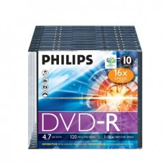 DVD-R Philips 4.7GB 16X Slim Case 10 / Armazenamento de Dado