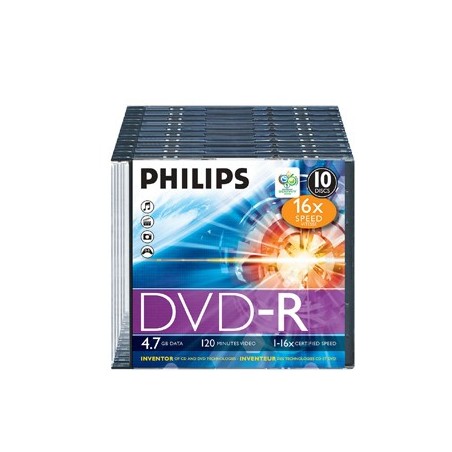 DVD-R Philips 4.7GB 16X Slim Case 10 / Armazenamento de Dado