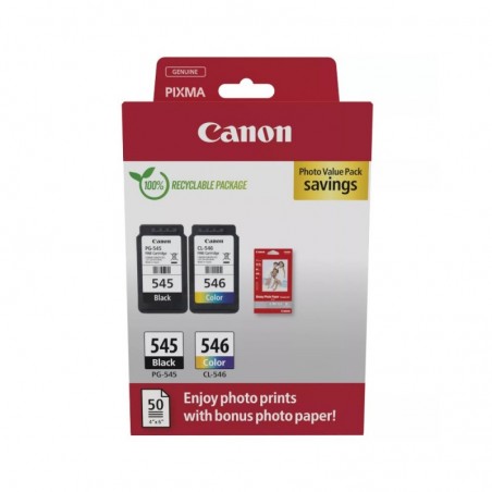 Pack Tinteiros Canon 545/546 Preto/Cor+Papel GP501 8287B008