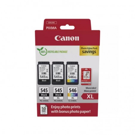 Pack Tinteiros Canon 545XLx2/546XL Preto/Cor+Papel 8286B015