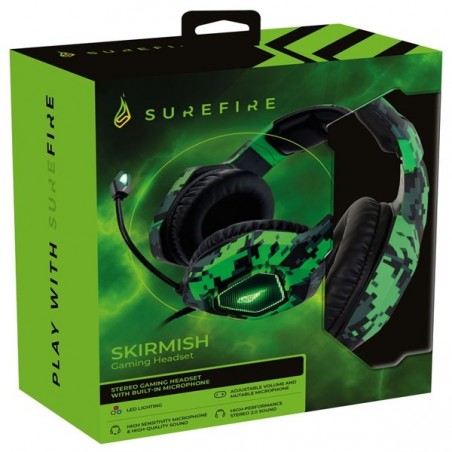 SUREFIRE GAMING HEADPHONES SKIRMISH RGB LED JACK 3.5 GREEN C