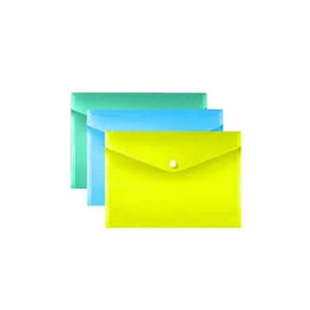 Envelope Plastico A4 Fecho Botao Cores Sortidas - Pack 3un