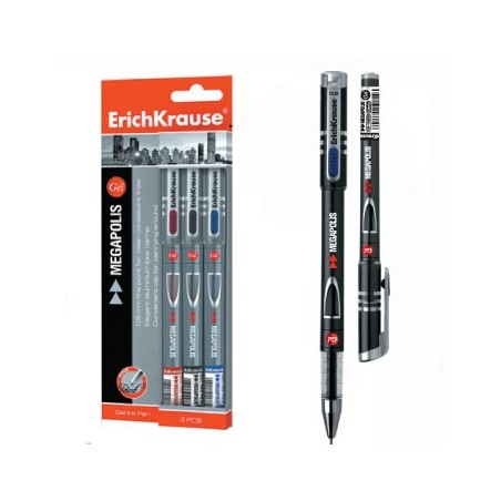 Esferografica Gel EK Megapolis 0,5mm Blister 3 Cores / Escri