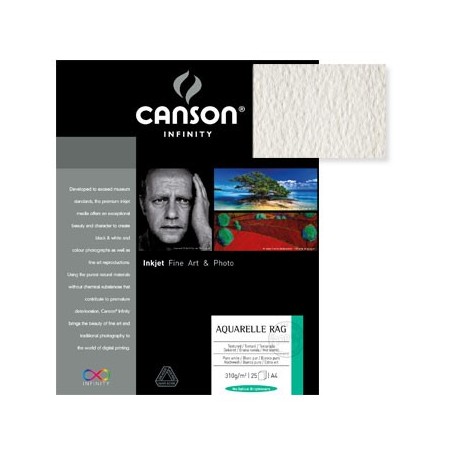 Papel Canson Infinity Aquarelle Rag A4 100% 310gr 10Fls / Pa